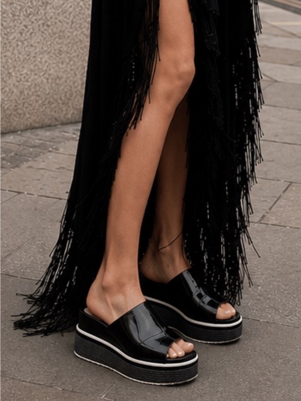 L’artiste Chunky Platform Slide Sandals Mules Designer Italy Leather Black Sz 39